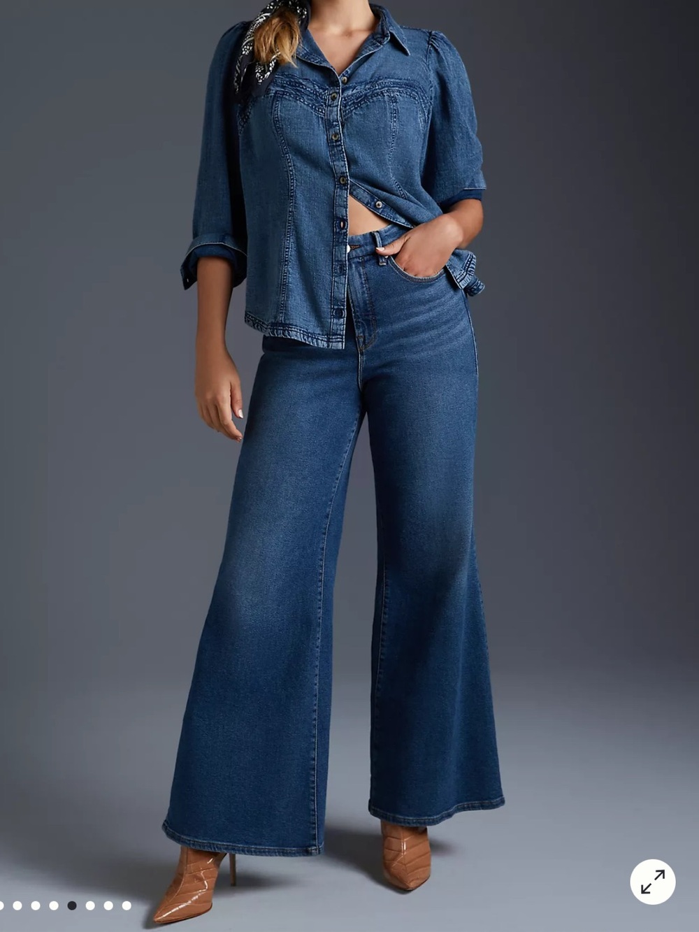 Anthropologie x Pilcro Denim Corset Blouse XS Blue Button Front Cotton NWT